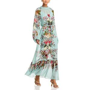FARM Rio Beauty Bouquet Long Sleeve Floral Print Maxi Dress, Light Blue, NWT🇧🇷